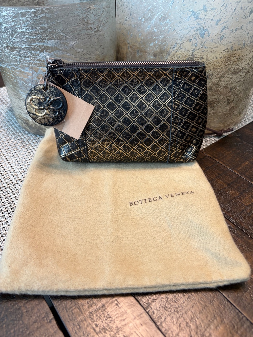 Bottega Veneta Black Quilted Metallic-Accented Leather Pouch
